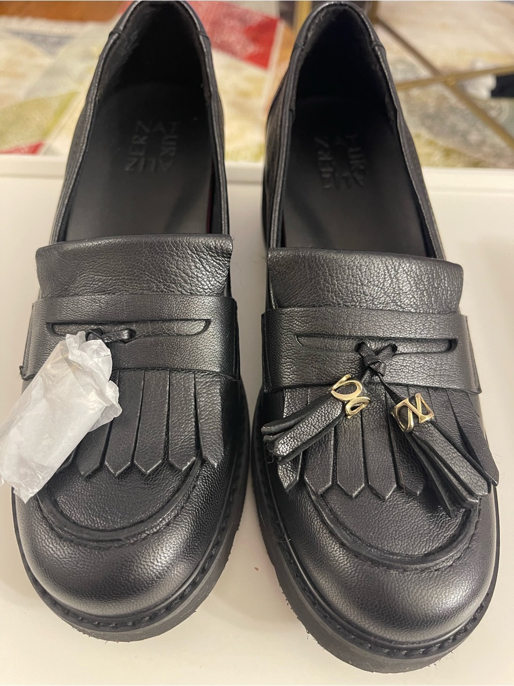 Naturalizer Black Leather Tassel Kiltie Loafers